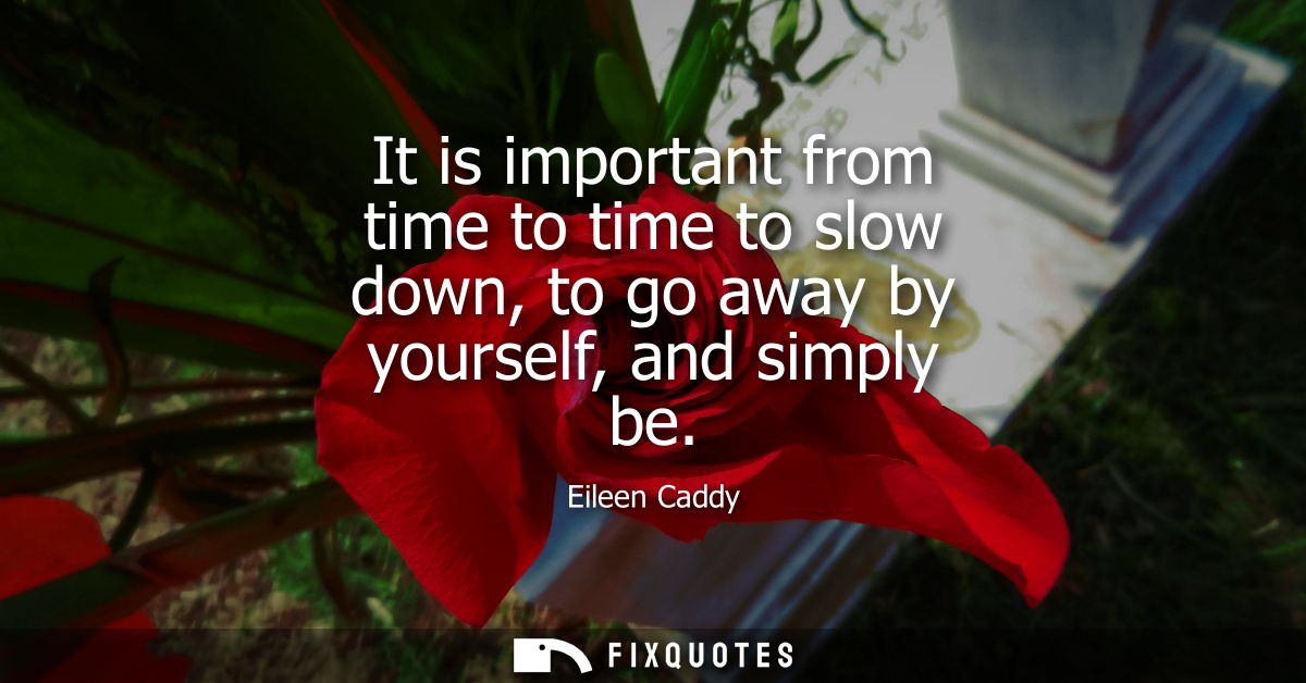 It is important from time to time to slow down, to go away by yourself, and simply be