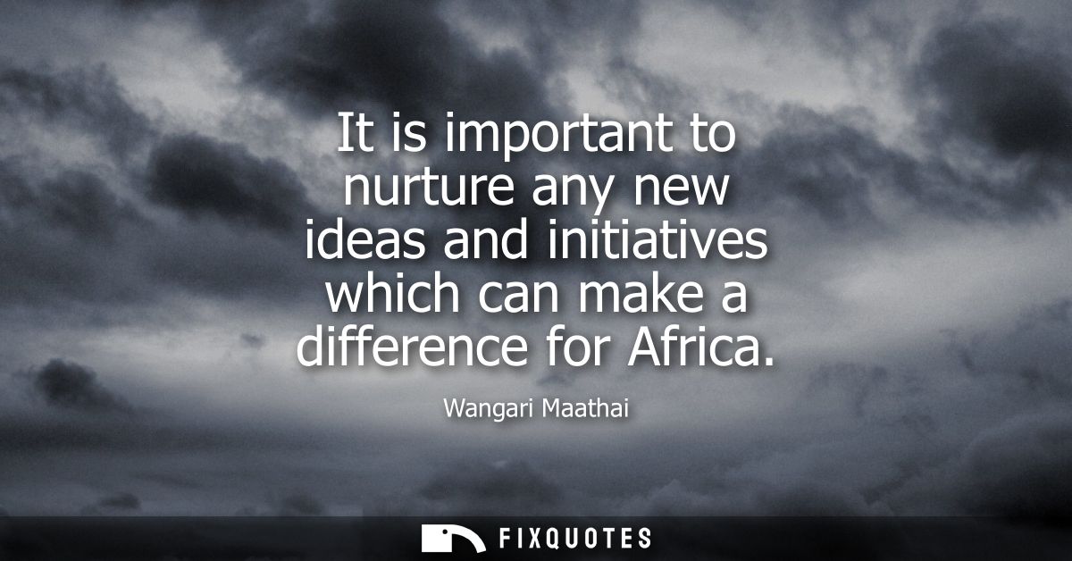 It is important to nurture any new ideas and initiatives which can make a difference for Africa