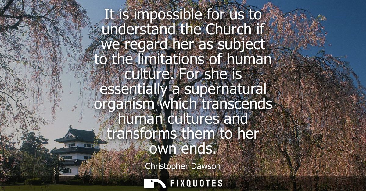 It is impossible for us to understand the Church if we regard her as subject to the limitations of human culture.