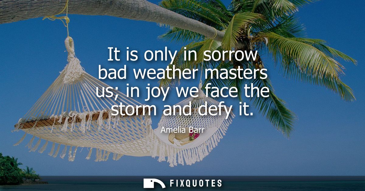 It is only in sorrow bad weather masters us in joy we face the storm and defy it