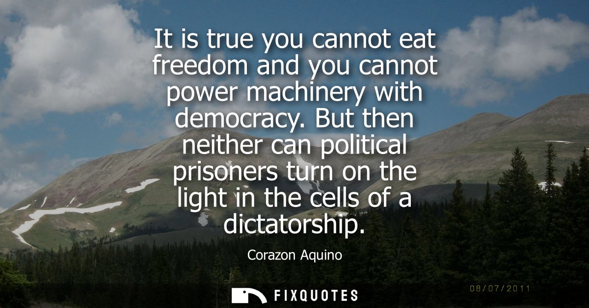 It is true you cannot eat freedom and you cannot power machinery with democracy. But then neither can political prisoner