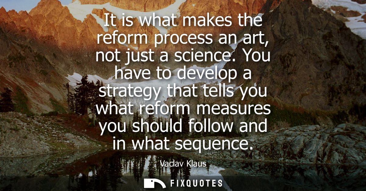 It is what makes the reform process an art, not just a science. You have to develop a strategy that tells you what refor
