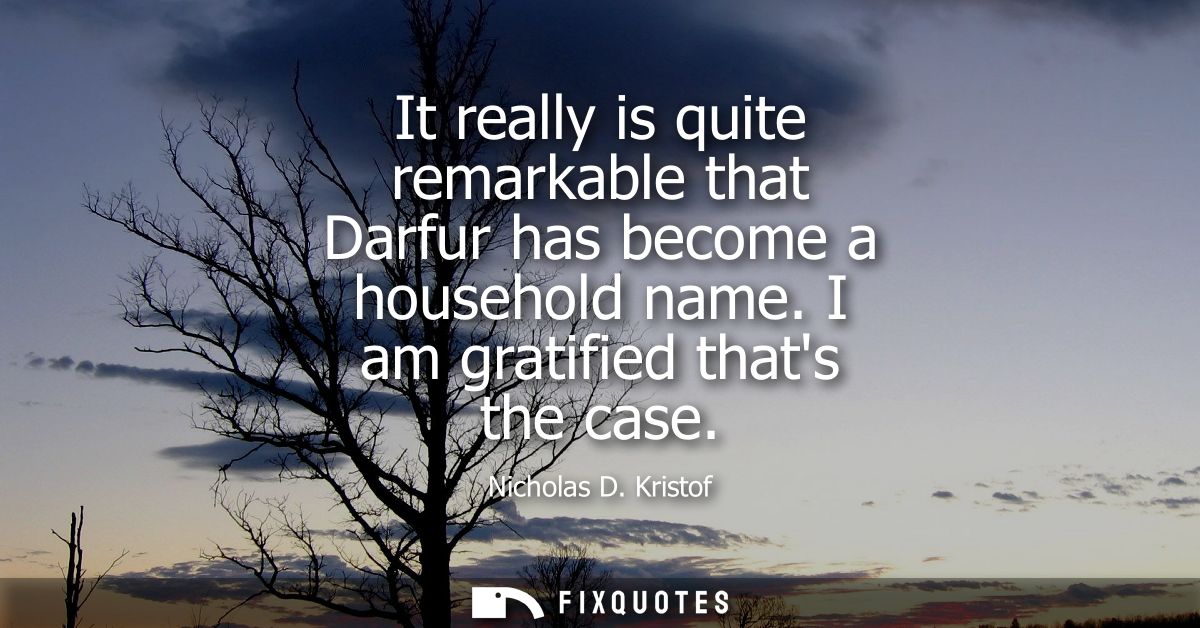 It really is quite remarkable that Darfur has become a household name. I am gratified thats the case