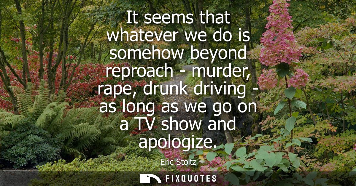 It seems that whatever we do is somehow beyond reproach - murder, rape, drunk driving - as long as we go on a TV show an