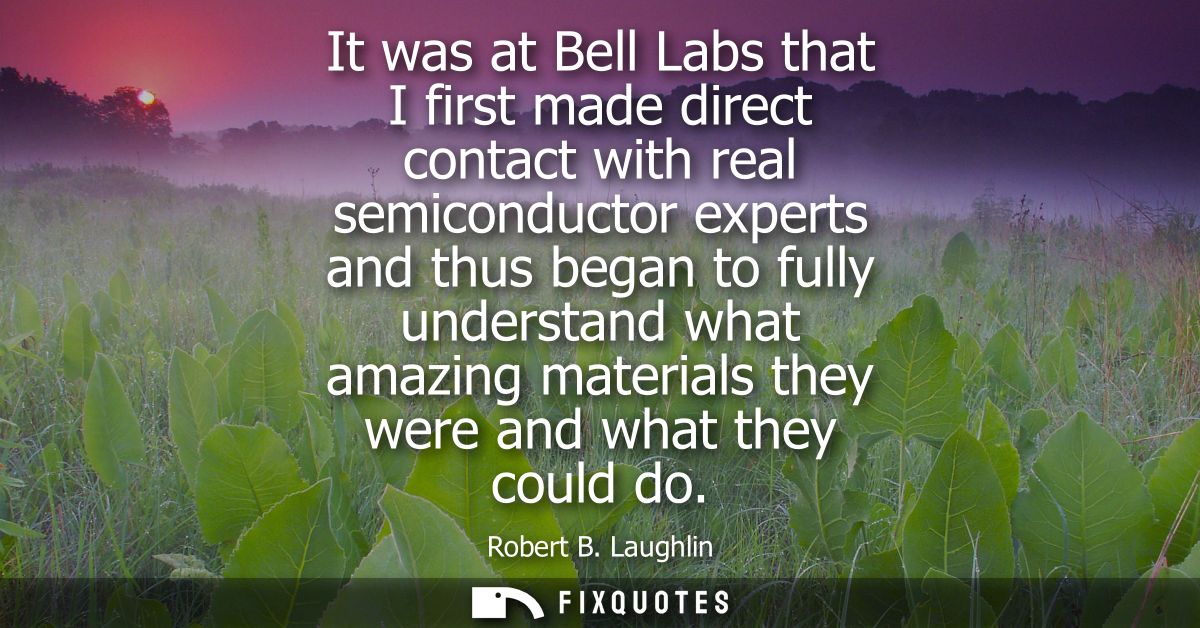 It was at Bell Labs that I first made direct contact with real semiconductor experts and thus began to fully understand 