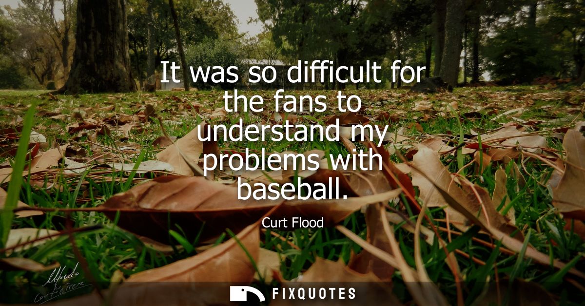 It was so difficult for the fans to understand my problems with baseball