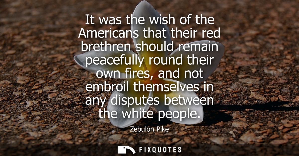 It was the wish of the Americans that their red brethren should remain peacefully round their own fires, and not embroil
