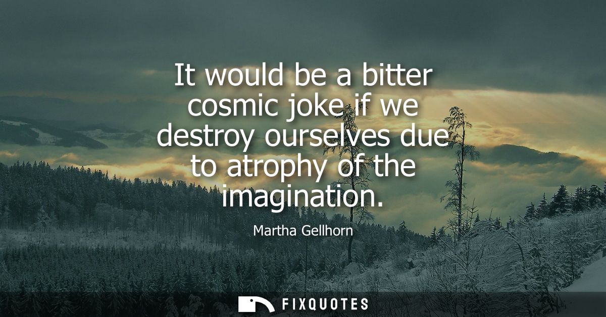 It would be a bitter cosmic joke if we destroy ourselves due to atrophy of the imagination