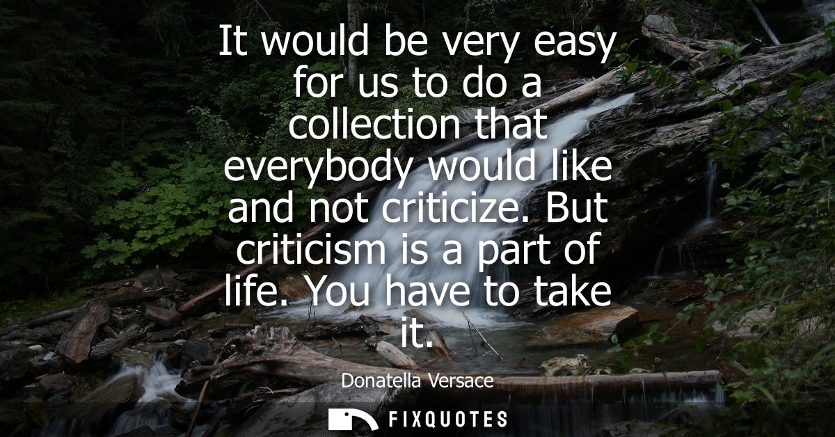 It would be very easy for us to do a collection that everybody would like and not criticize. But criticism is a part of 