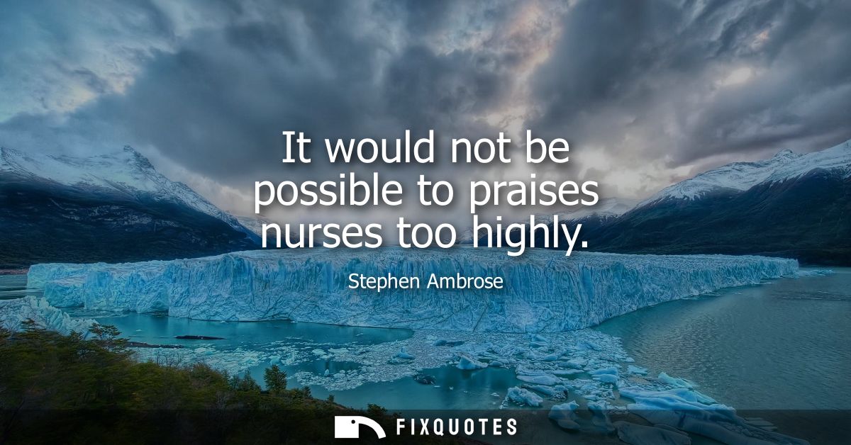 It would not be possible to praises nurses too highly