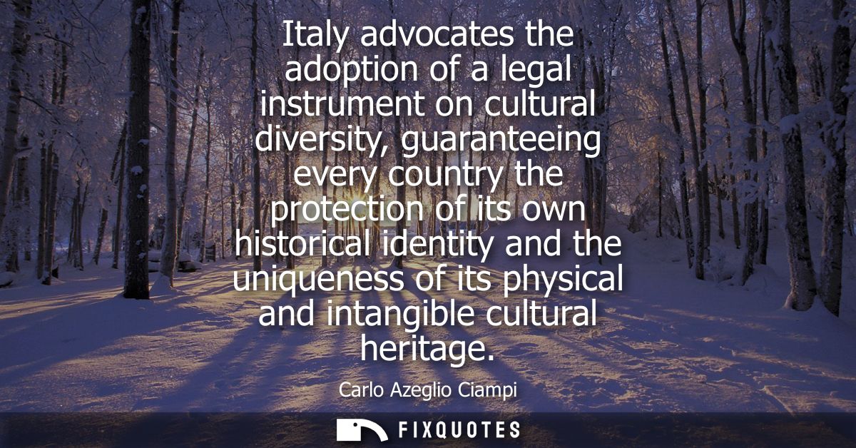 Italy advocates the adoption of a legal instrument on cultural diversity, guaranteeing every country the protection of i