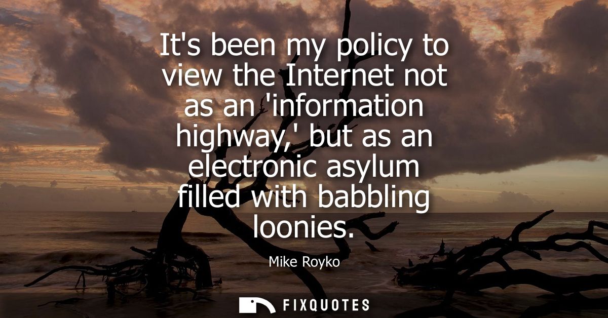 Its been my policy to view the Internet not as an information highway, but as an electronic asylum filled with babbling 