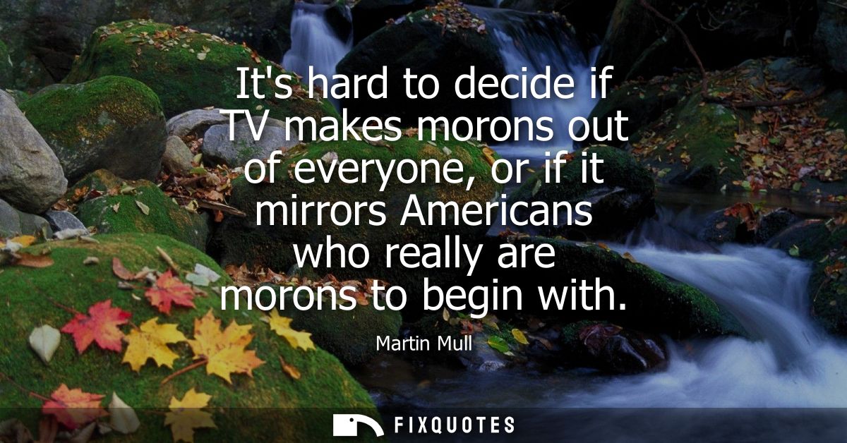Its hard to decide if TV makes morons out of everyone, or if it mirrors Americans who really are morons to begin with