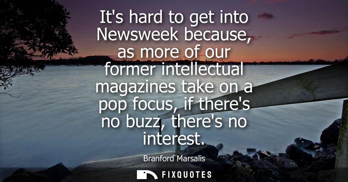 Its hard to get into Newsweek because, as more of our former intellectual magazines take on a pop focus, if theres no bu