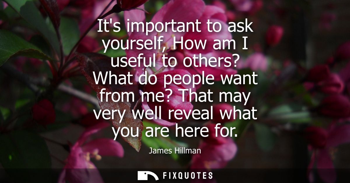 Its important to ask yourself, How am I useful to others? What do people want from me? That may very well reveal what yo