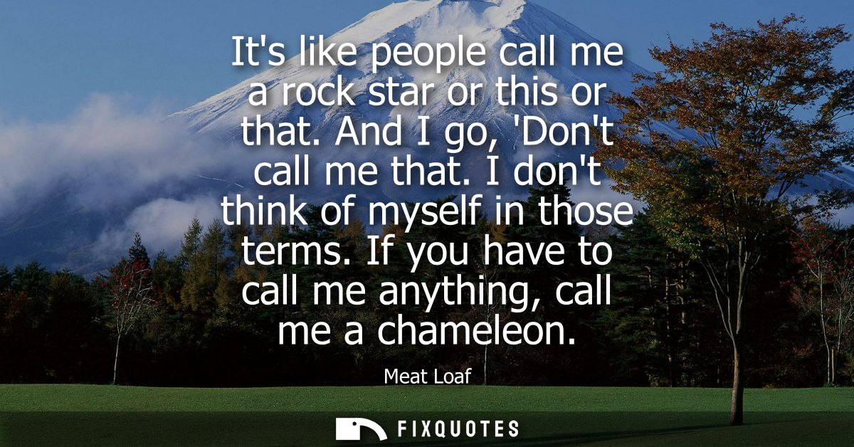 Its like people call me a rock star or this or that. And I go, Dont call me that. I dont think of myself in those terms.
