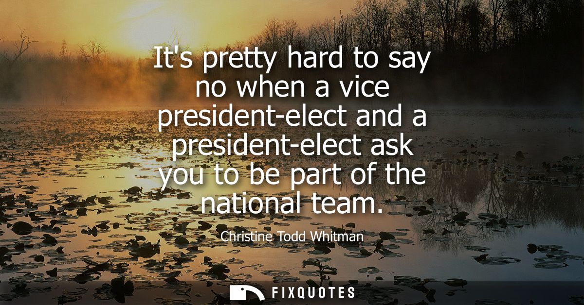 Its pretty hard to say no when a vice president-elect and a president-elect ask you to be part of the national team