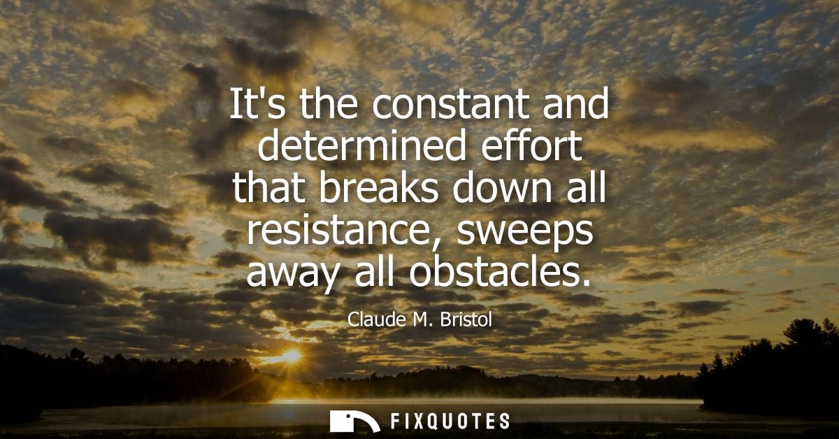 Its the constant and determined effort that breaks down all resistance, sweeps away all obstacles