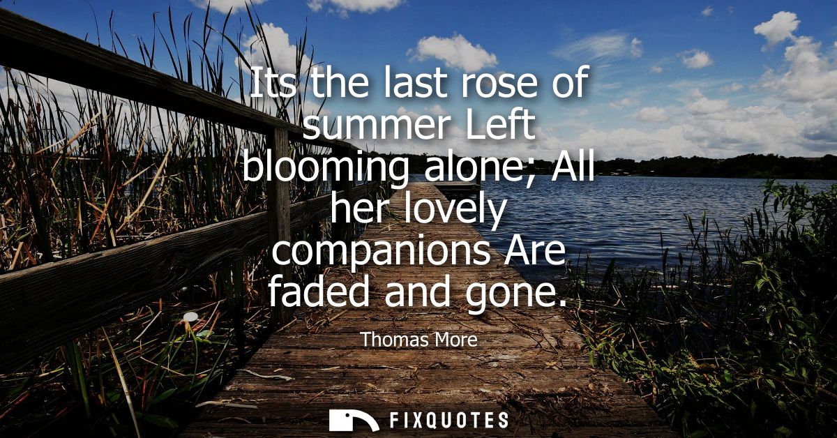 Its the last rose of summer Left blooming alone All her lovely companions Are faded and gone