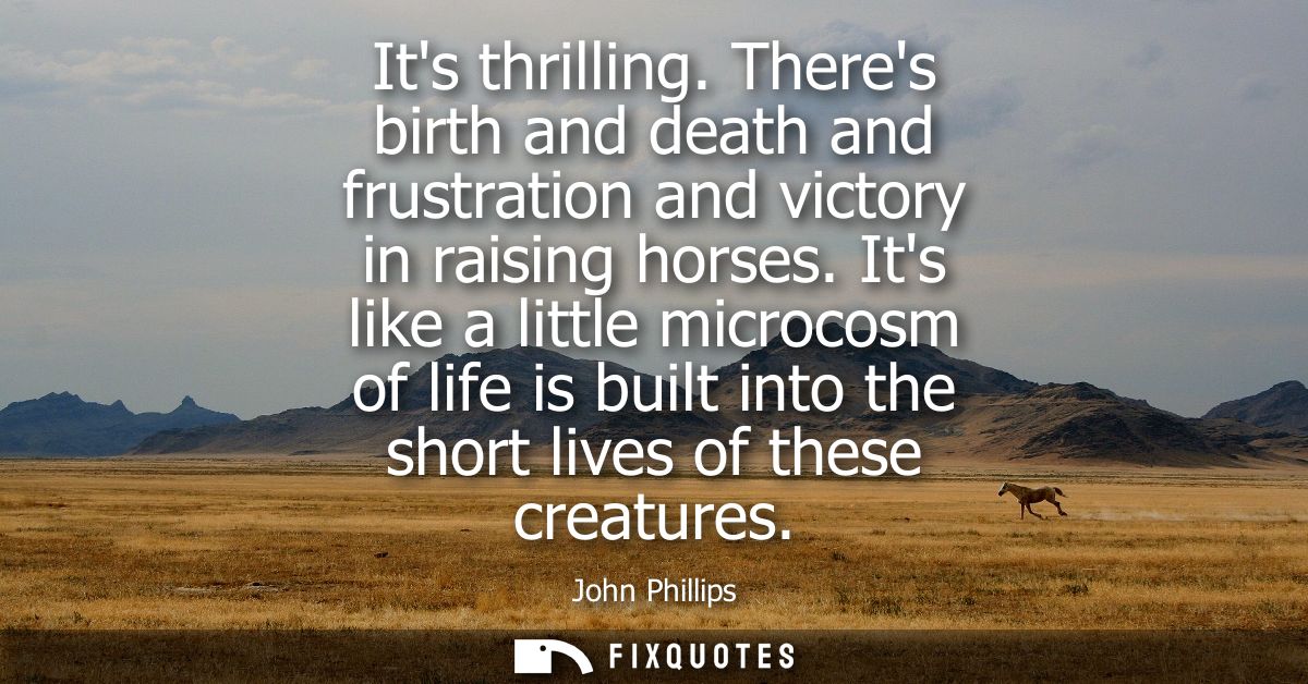 Its thrilling. Theres birth and death and frustration and victory in raising horses. Its like a little microcosm of life