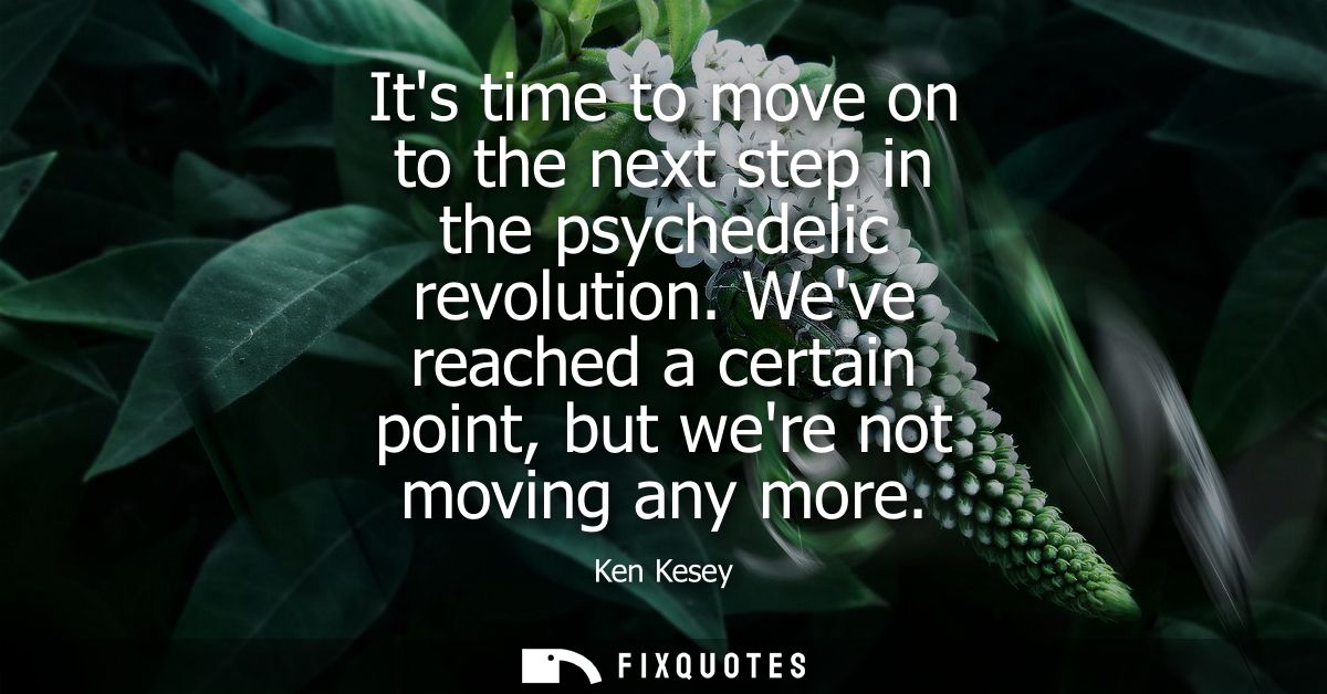 Its time to move on to the next step in the psychedelic revolution. Weve reached a certain point, but were not moving an