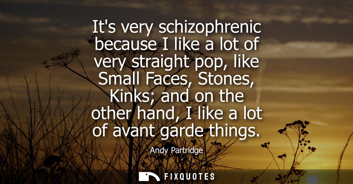 Its very schizophrenic because I like a lot of very straight pop, like Small Faces, Stones, Kinks and on the other hand,