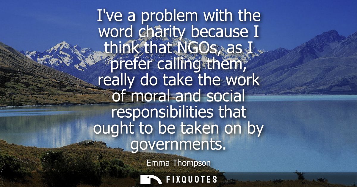 Ive a problem with the word charity because I think that NGOs, as I prefer calling them, really do take the work of mora