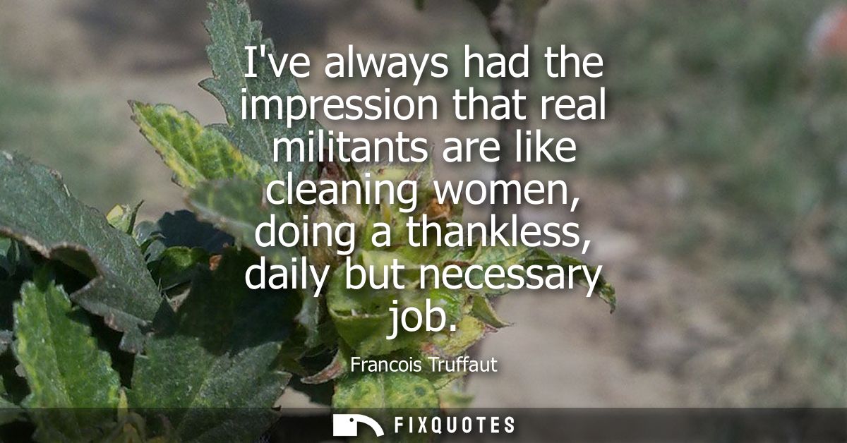 Ive always had the impression that real militants are like cleaning women, doing a thankless, daily but necessary job