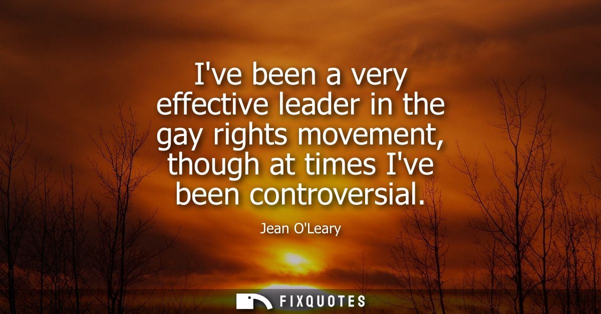 Ive been a very effective leader in the gay rights movement, though at times Ive been controversial
