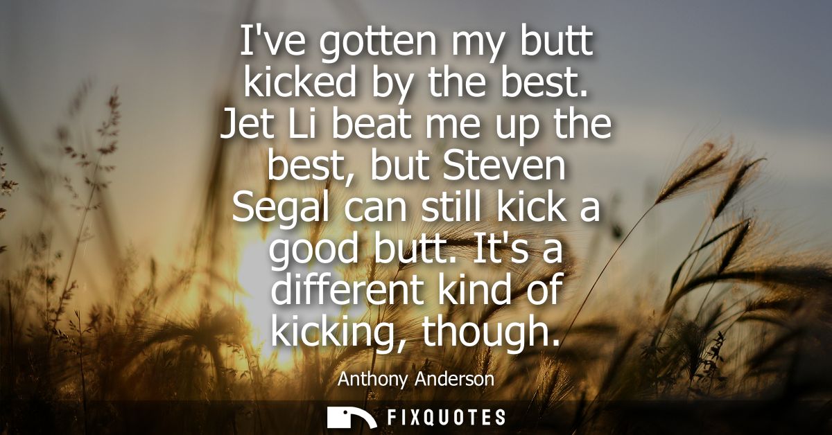 Ive gotten my butt kicked by the best. Jet Li beat me up the best, but Steven Segal can still kick a good butt. Its a di