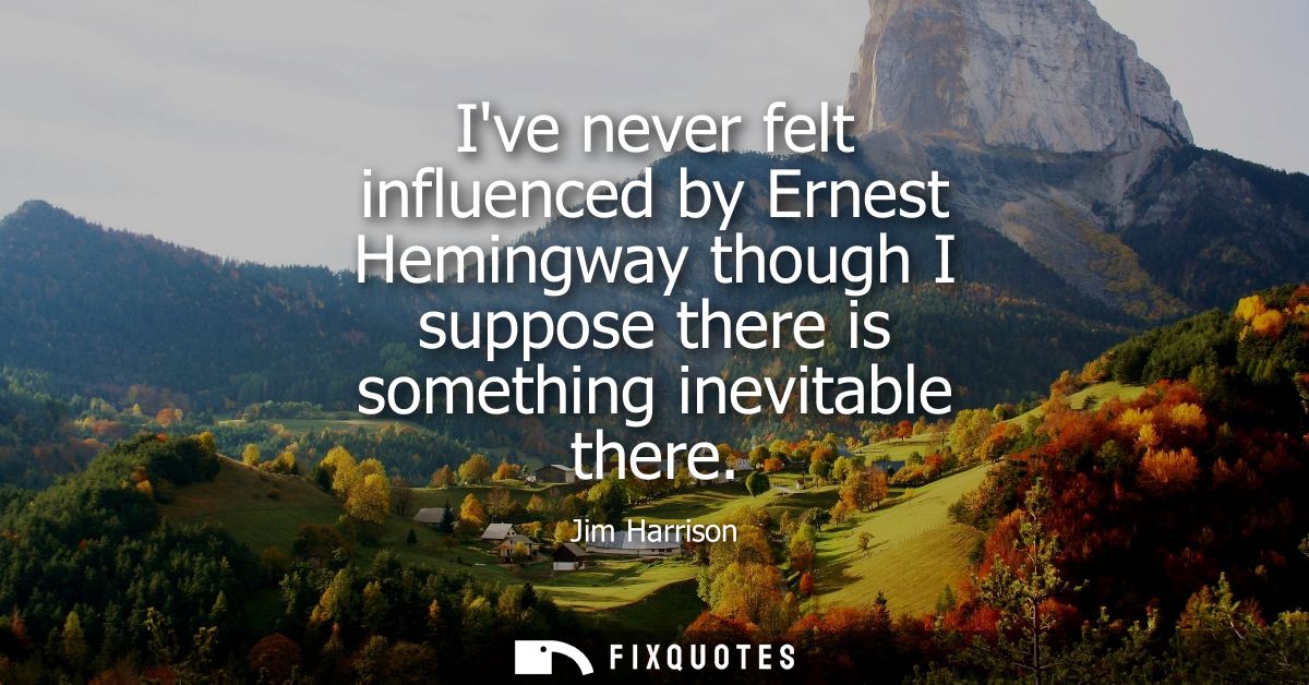 Ive never felt influenced by Ernest Hemingway though I suppose there is something inevitable there