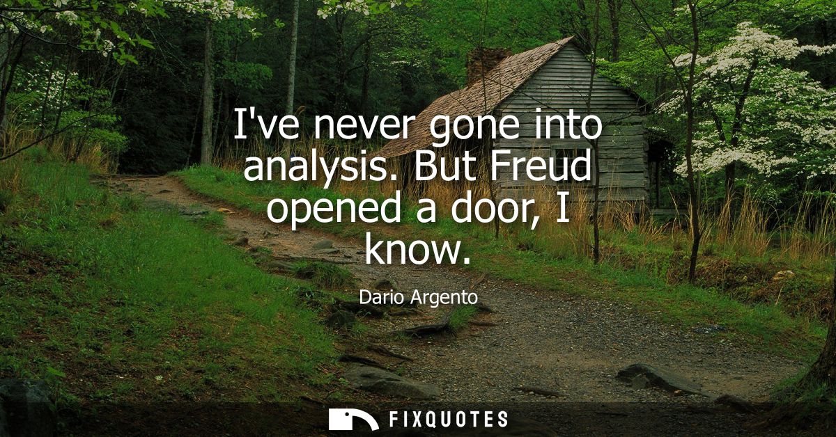 Ive never gone into analysis. But Freud opened a door, I know