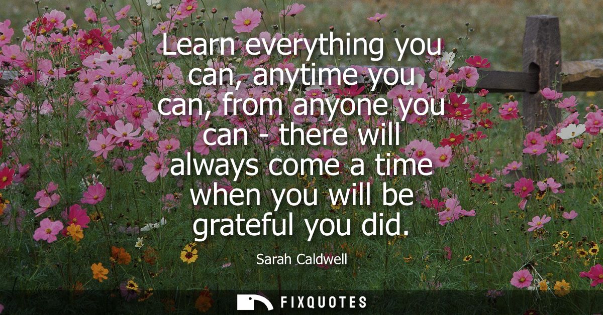 Learn everything you can, anytime you can, from anyone you can - there will always come a time when you will be grateful