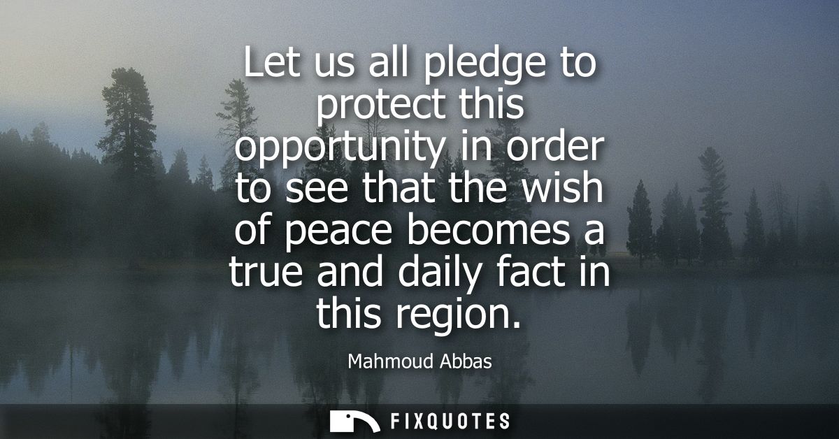 Let us all pledge to protect this opportunity in order to see that the wish of peace becomes a true and daily fact in th