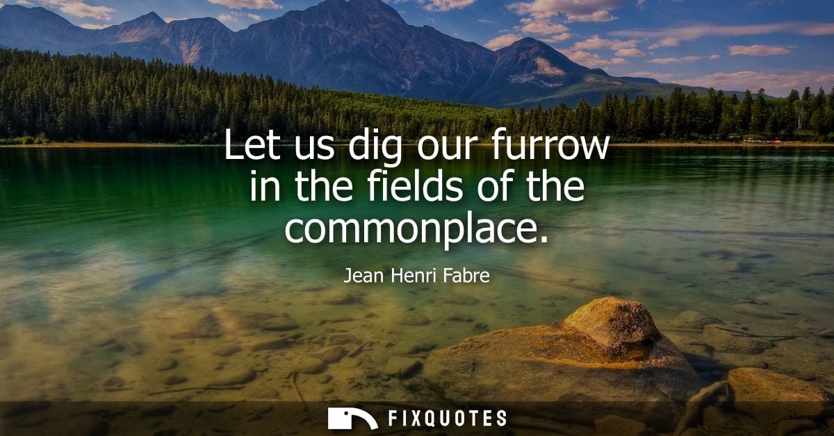 Let us dig our furrow in the fields of the commonplace