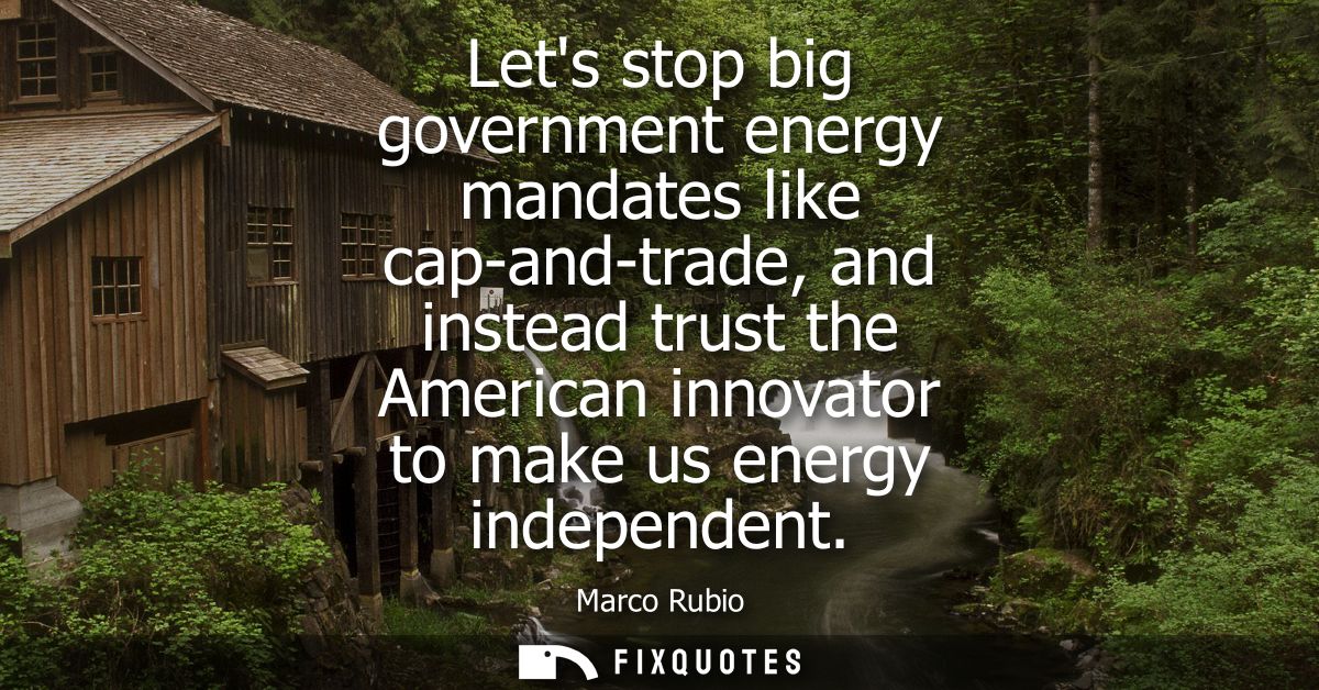 Lets stop big government energy mandates like cap-and-trade, and instead trust the American innovator to make us energy 