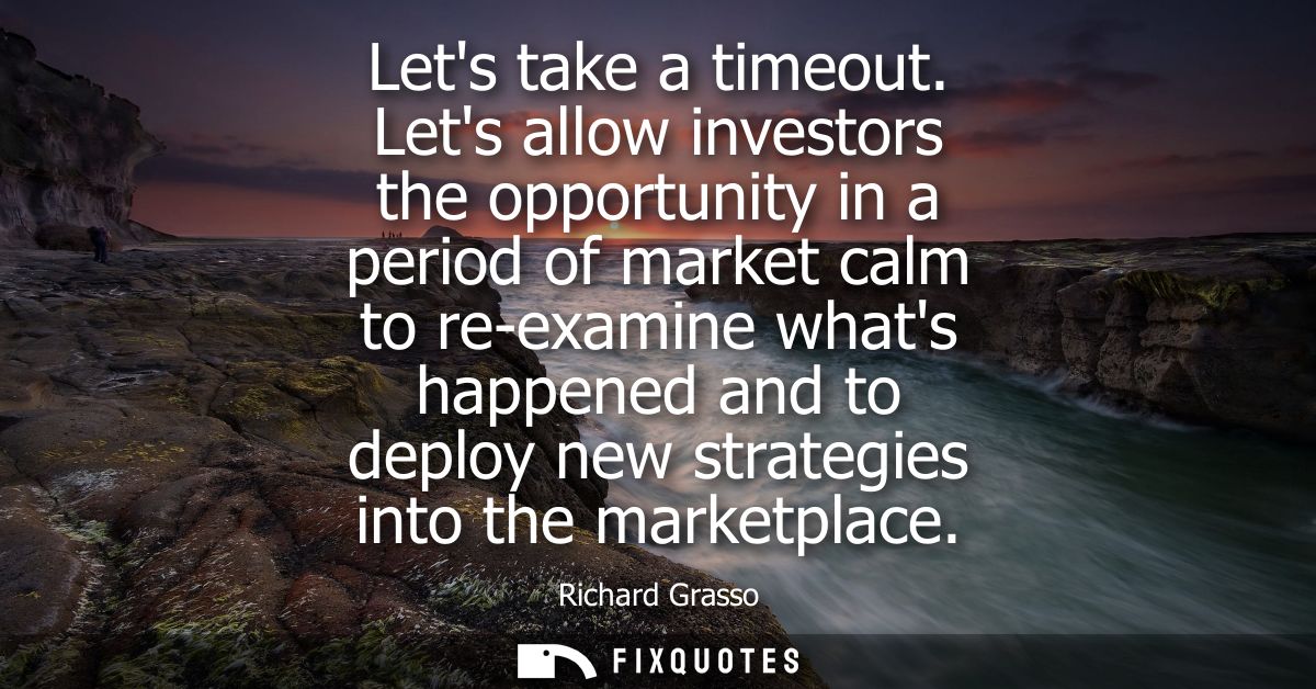 Lets take a timeout. Lets allow investors the opportunity in a period of market calm to re-examine whats happened and to