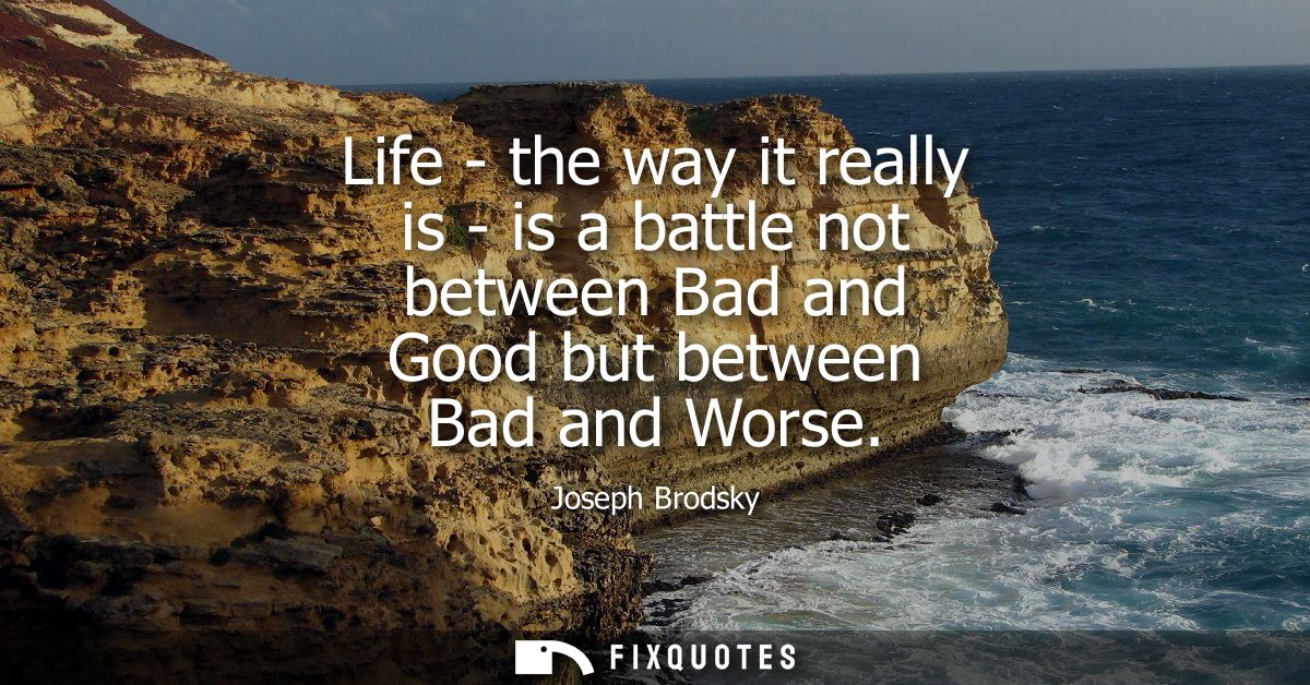 Life - the way it really is - is a battle not between Bad and Good but between Bad and Worse