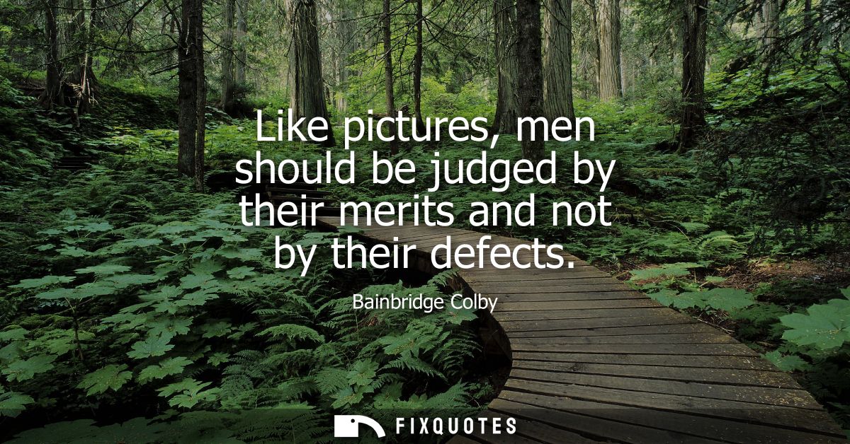 Like pictures, men should be judged by their merits and not by their defects