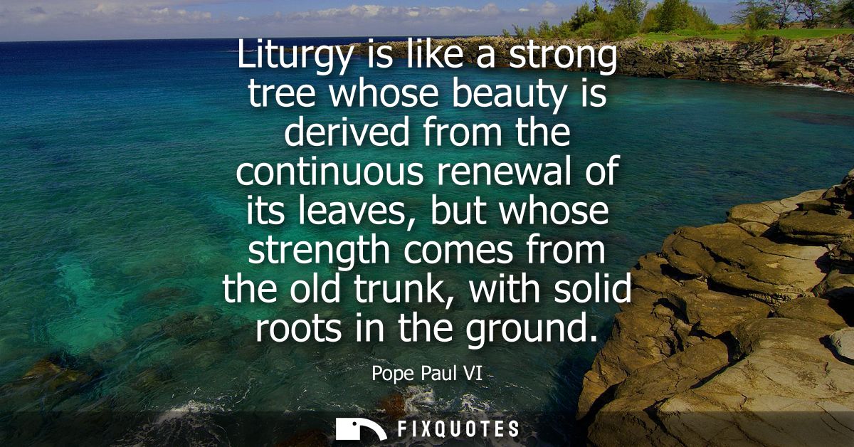 Liturgy is like a strong tree whose beauty is derived from the continuous renewal of its leaves, but whose strength come