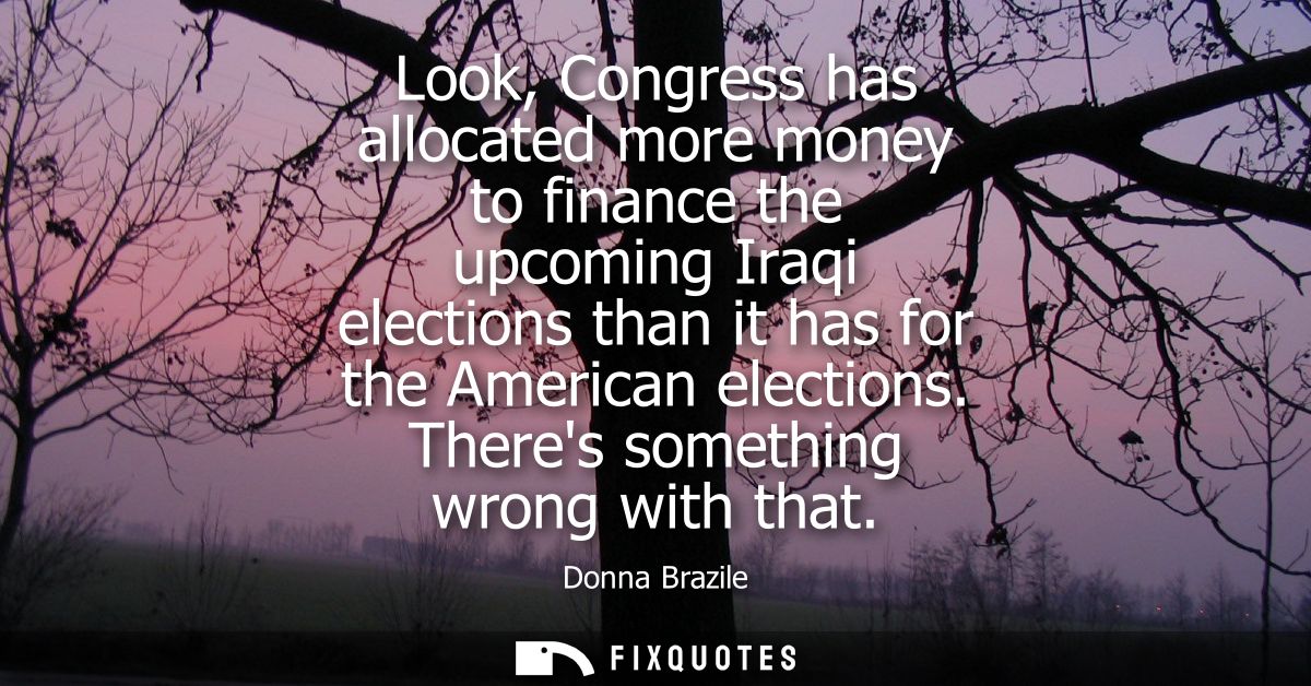 Look, Congress has allocated more money to finance the upcoming Iraqi elections than it has for the American elections. 