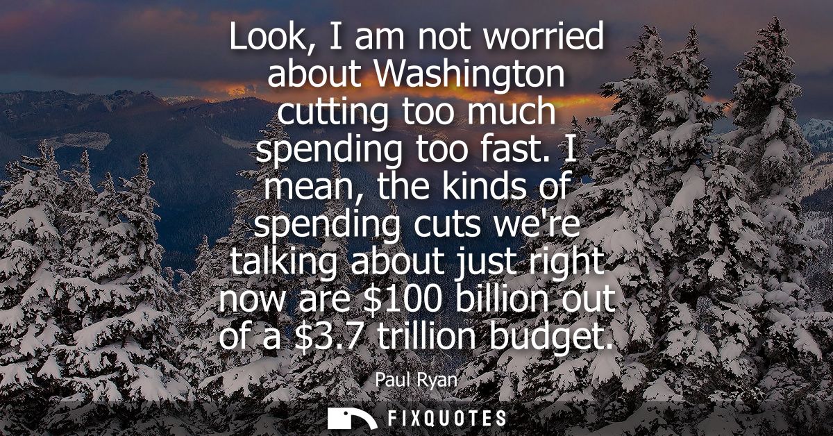 Look, I am not worried about Washington cutting too much spending too fast. I mean, the kinds of spending cuts were talk