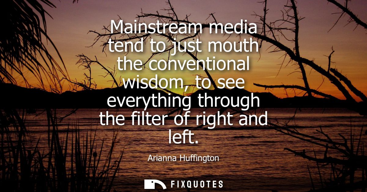 Mainstream media tend to just mouth the conventional wisdom, to see everything through the filter of right and left