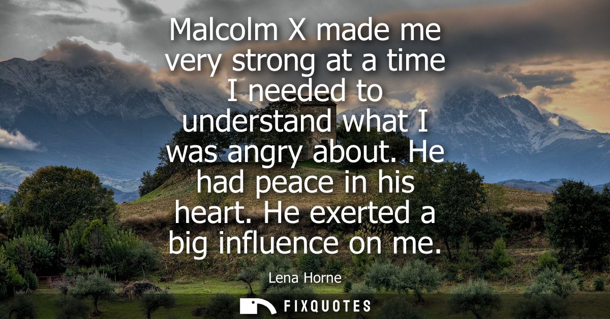 Malcolm X made me very strong at a time I needed to understand what I was angry about. He had peace in his heart. He exe