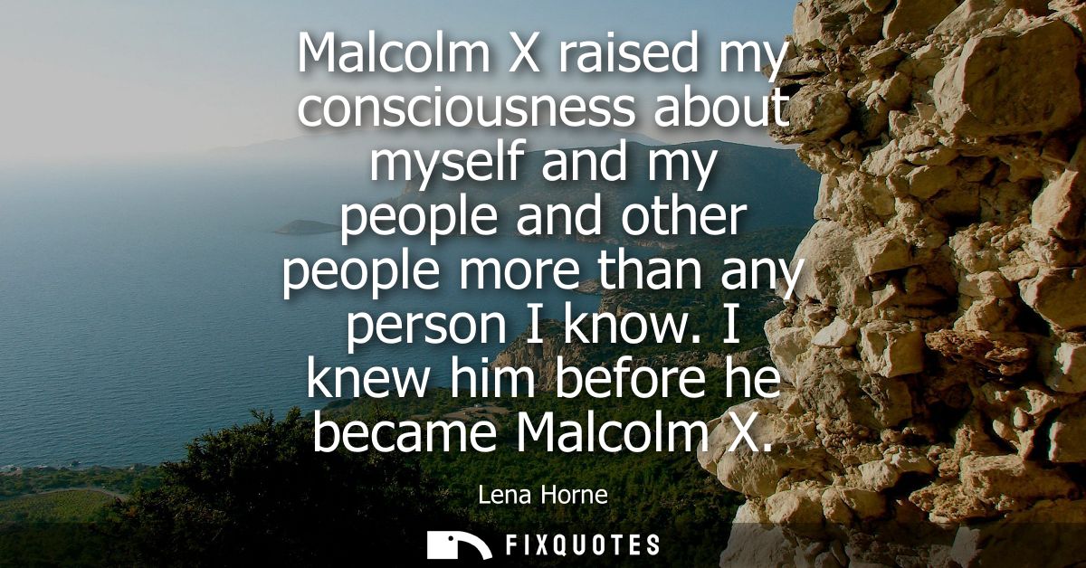 Malcolm X raised my consciousness about myself and my people and other people more than any person I know. I knew him be