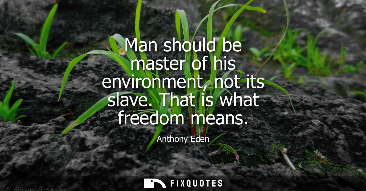 Man should be master of his environment, not its slave. That is what freedom means