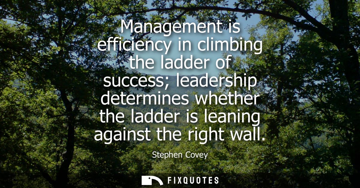 Management is efficiency in climbing the ladder of success leadership determines whether the ladder is leaning against t