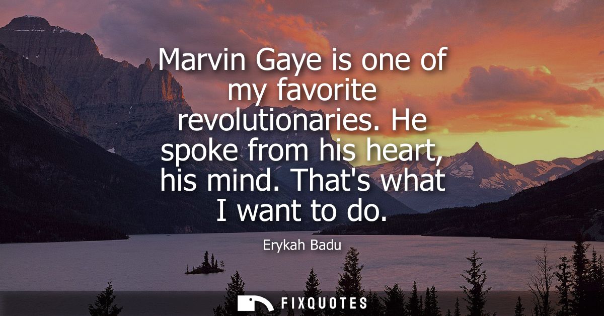 Marvin Gaye is one of my favorite revolutionaries. He spoke from his heart, his mind. Thats what I want to do