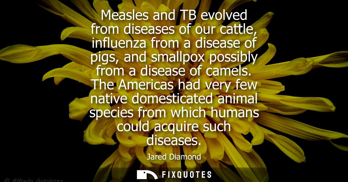 Measles and TB evolved from diseases of our cattle, influenza from a disease of pigs, and smallpox possibly from a disea