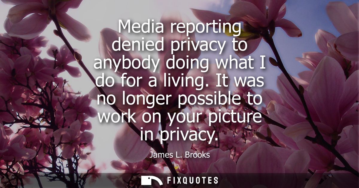 Media reporting denied privacy to anybody doing what I do for a living. It was no longer possible to work on your pictur